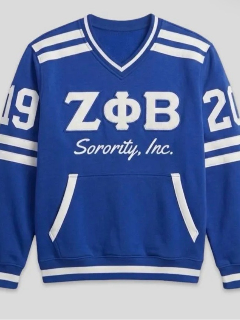 Blue ZΦB Sorority V‑Neck Pullover Sweatshirt Size XL